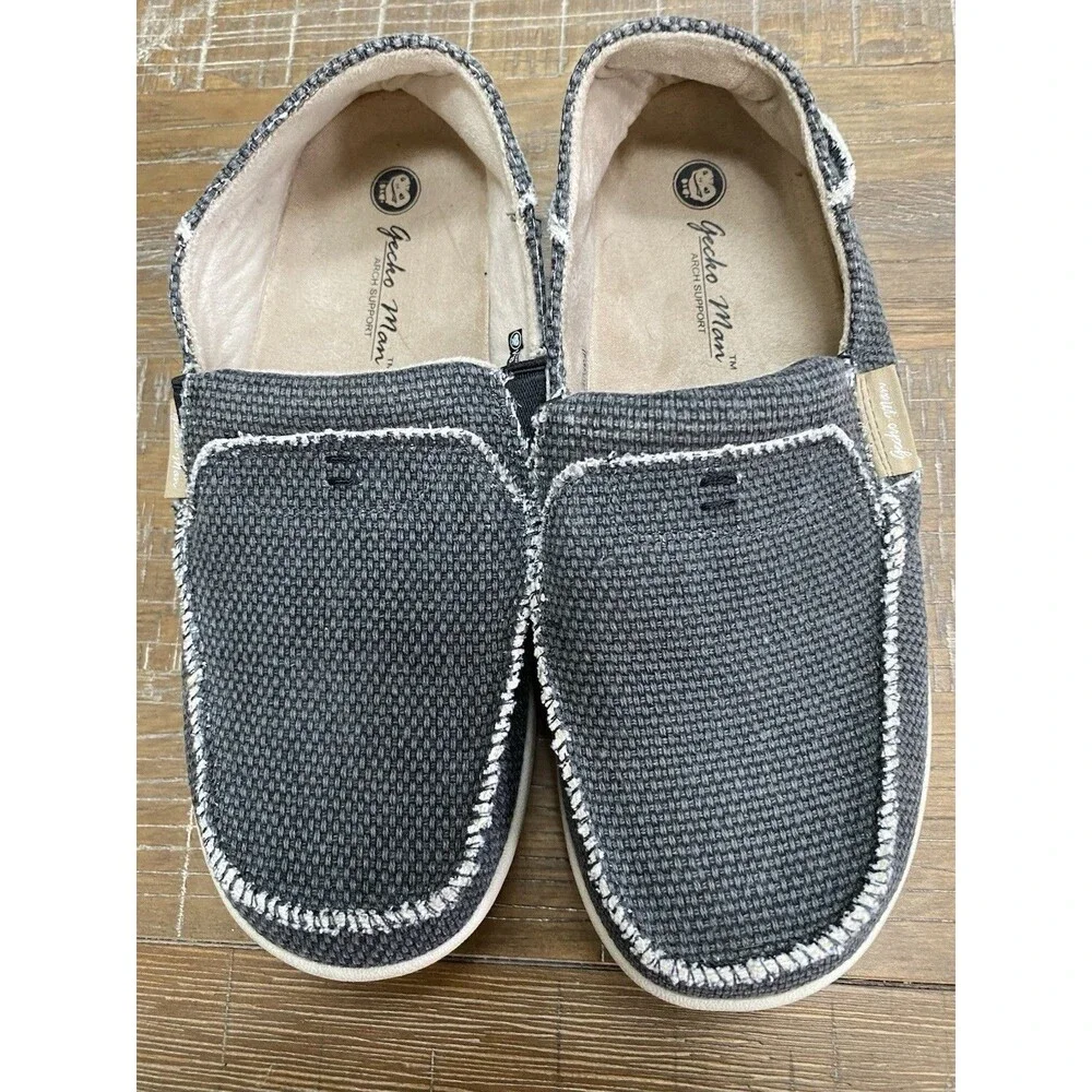 GeckoMan Women’s Canvas Loafers | Gray Slip-On Shoes Arch Support 8.5